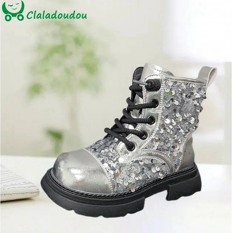 

Size26-35 Brand Bling Ankle Boots For Toddler Girls, Sequined Bright Patent Leather Autumn Boot For Kids Woman,Baby Lace-up Shoe