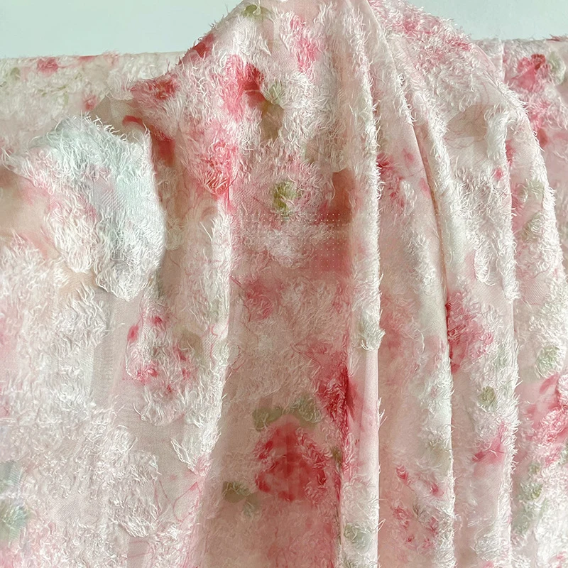 

Plush Tassel Printed Fabric Oil Painting Style Print Rose Jacquard Fabric for Women's Shirts Sparkly Bag DIY Sewing Plush Cloth