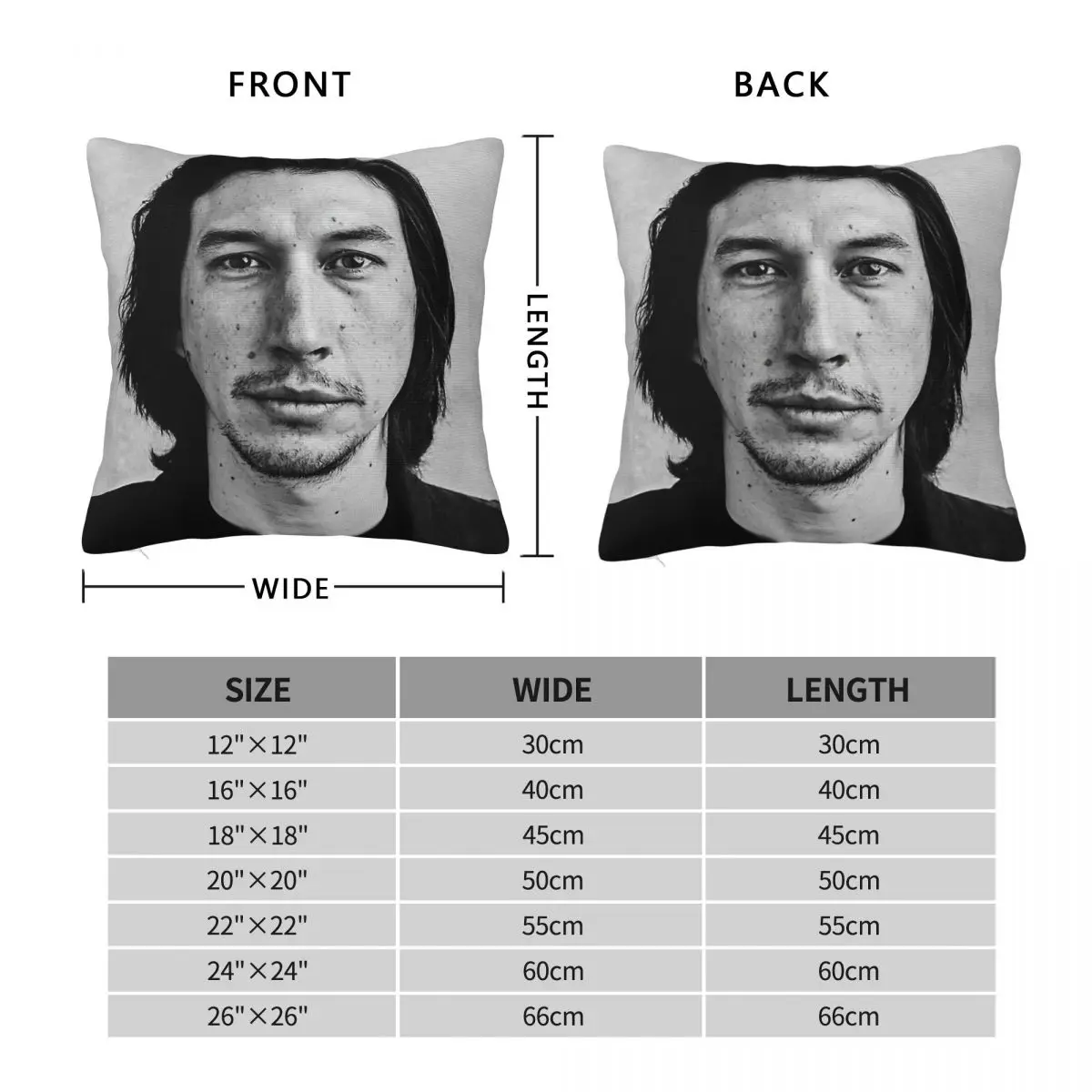 Adam Driver Black White Pillowcase Polyester Linen Velvet Pattern Zip Decorative Throw Pillow Case Car Cushion Cover Wholesale