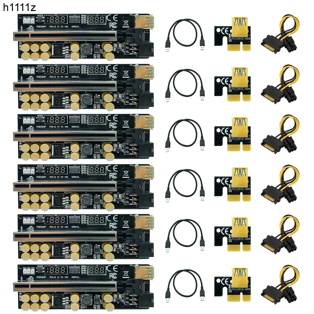 6Pc PCIE Riser for Video Card USB3.0 016 Riser PCI Express X16 Extender GPU Riser Card 6Pin Power Voltage Temperature Monitoring