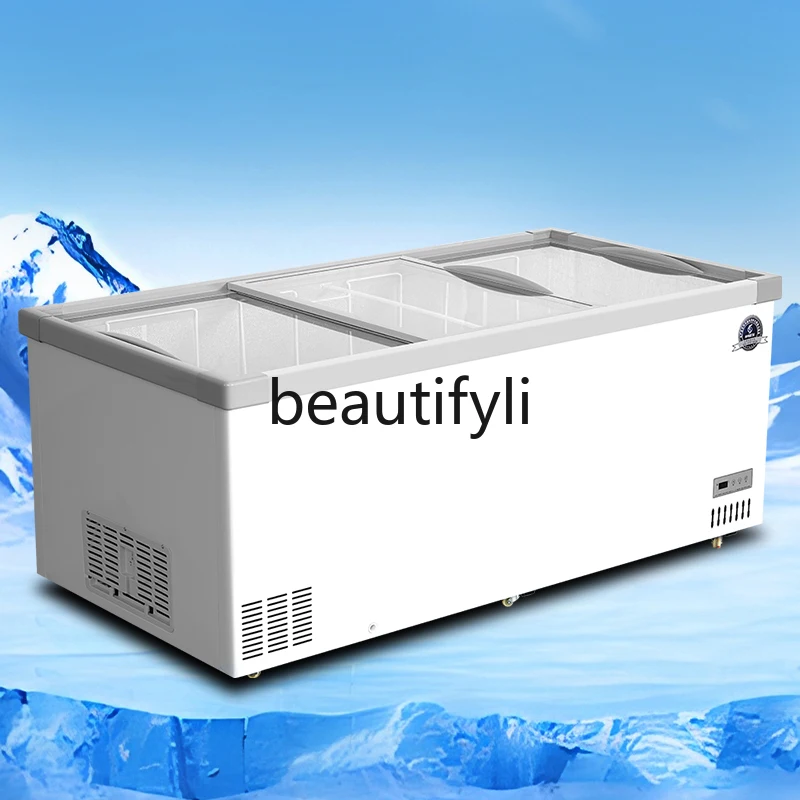 

Commercial Large Capacity Refrigerated Freezer Display Cabinet Transparent Glass Fresh-keeping Freezer Horizontal Island Cabinet