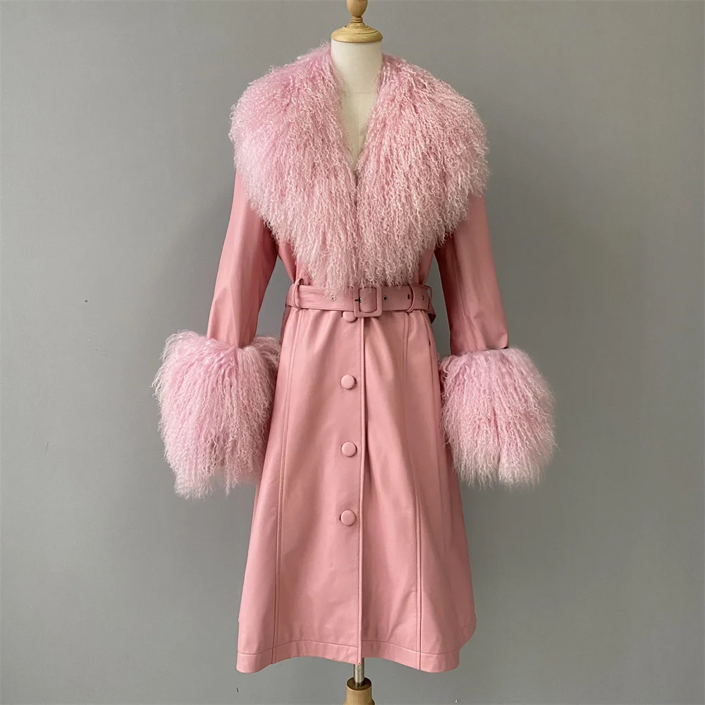 Jaxmonoy Cappotto in pelle di pecora da donna con pelliccia naturale mongola Lady Autunno Cappotti lunghi in vera pelle 2025 Nuovo arrivo Capispalla