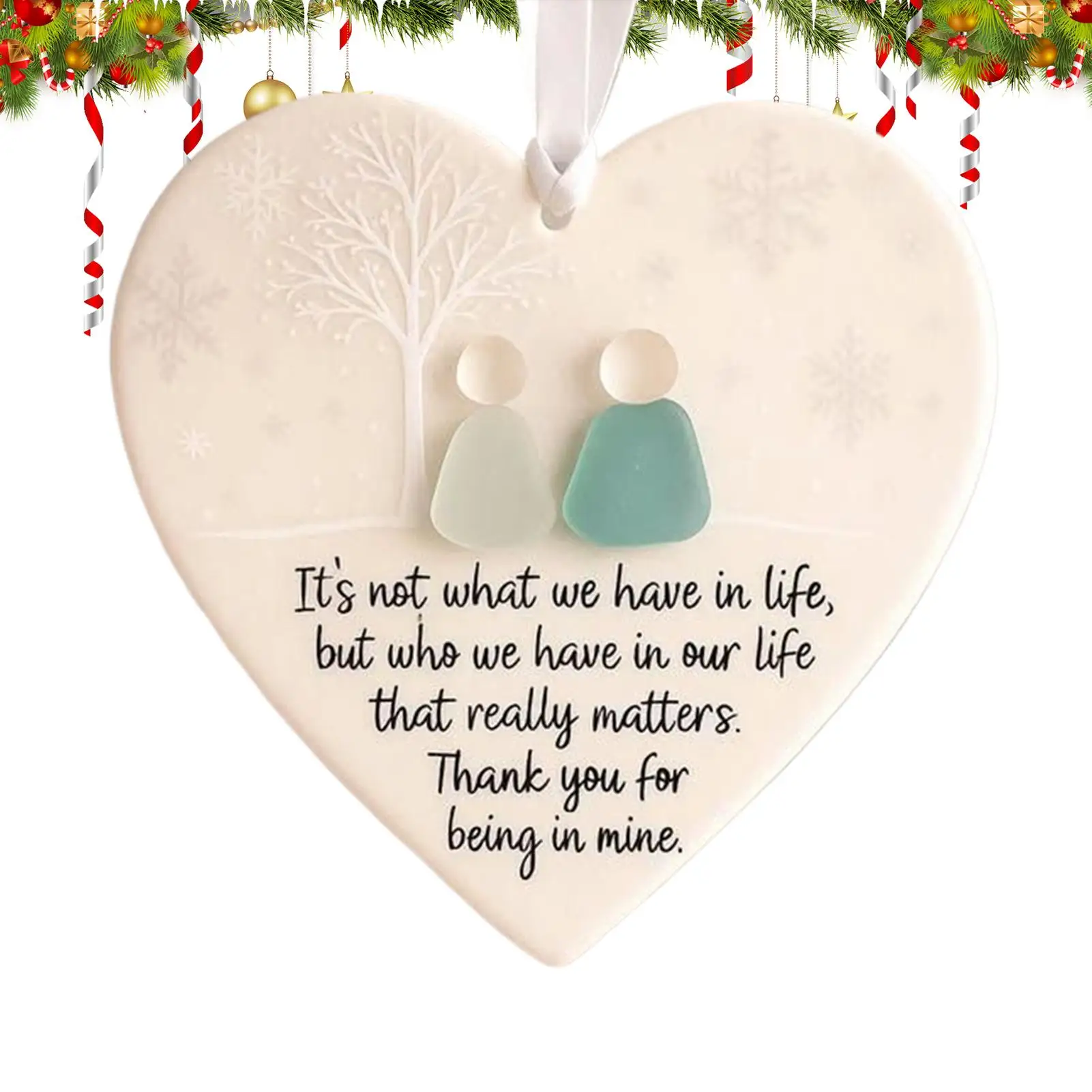 Heart Shaped Sea Ceramic Friendship Decor for Christmas Ornament Hangable Christmas Tree Keepsake Pendant Xmas Birthday Gifts