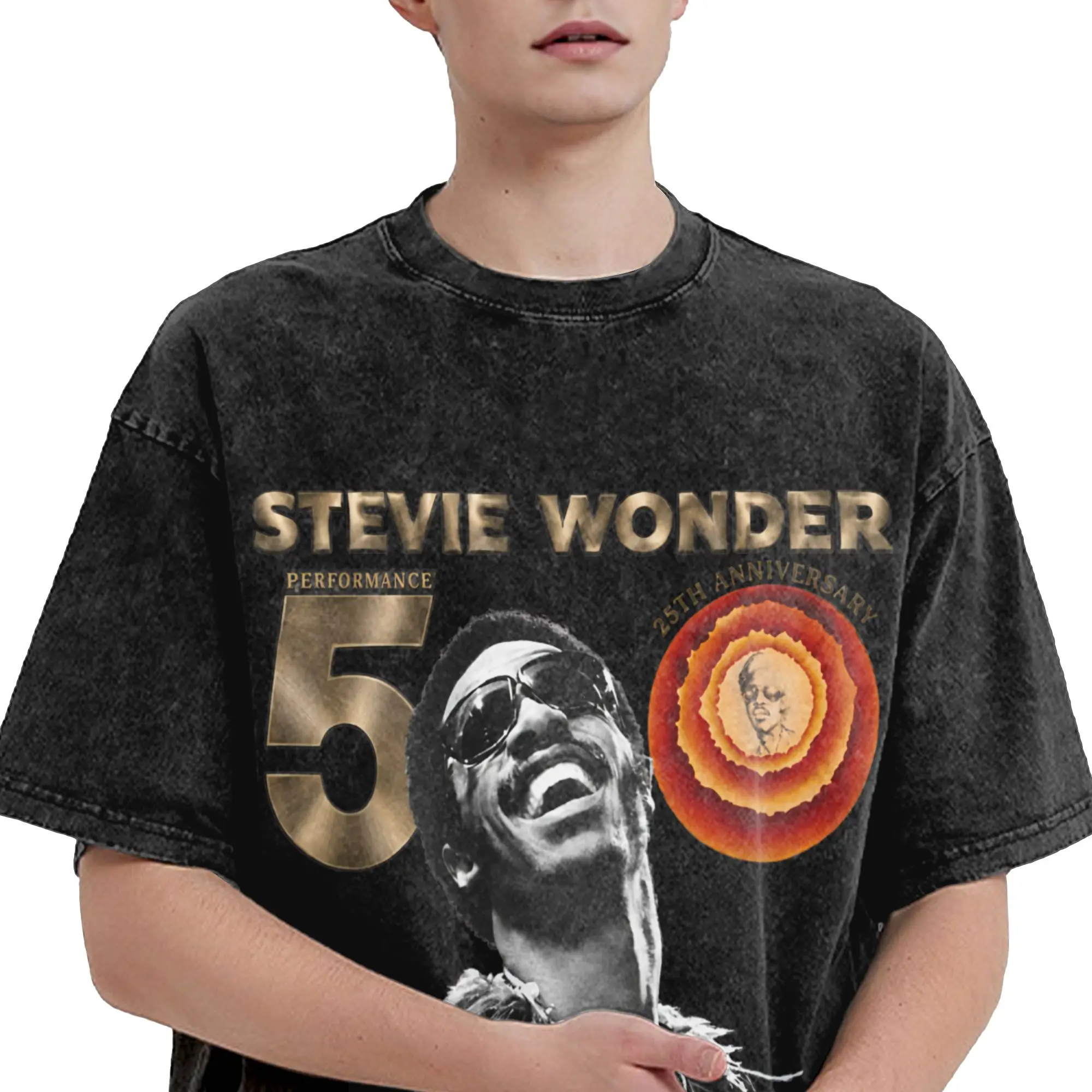 Stevie Wonder Songs in The Key of Life 50th Anniversary Tour  Washed T Shirt Streetwear T-Shirt  Tees Tops for Men Women