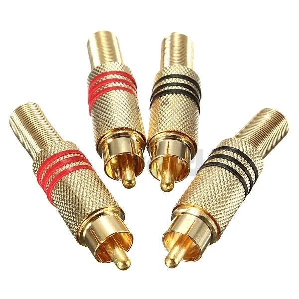 4Pcs 2Pair Gold RCA Phono Male Plug Solder Audio Video Cable Adapter Connector NEW Great for Audio Speakers