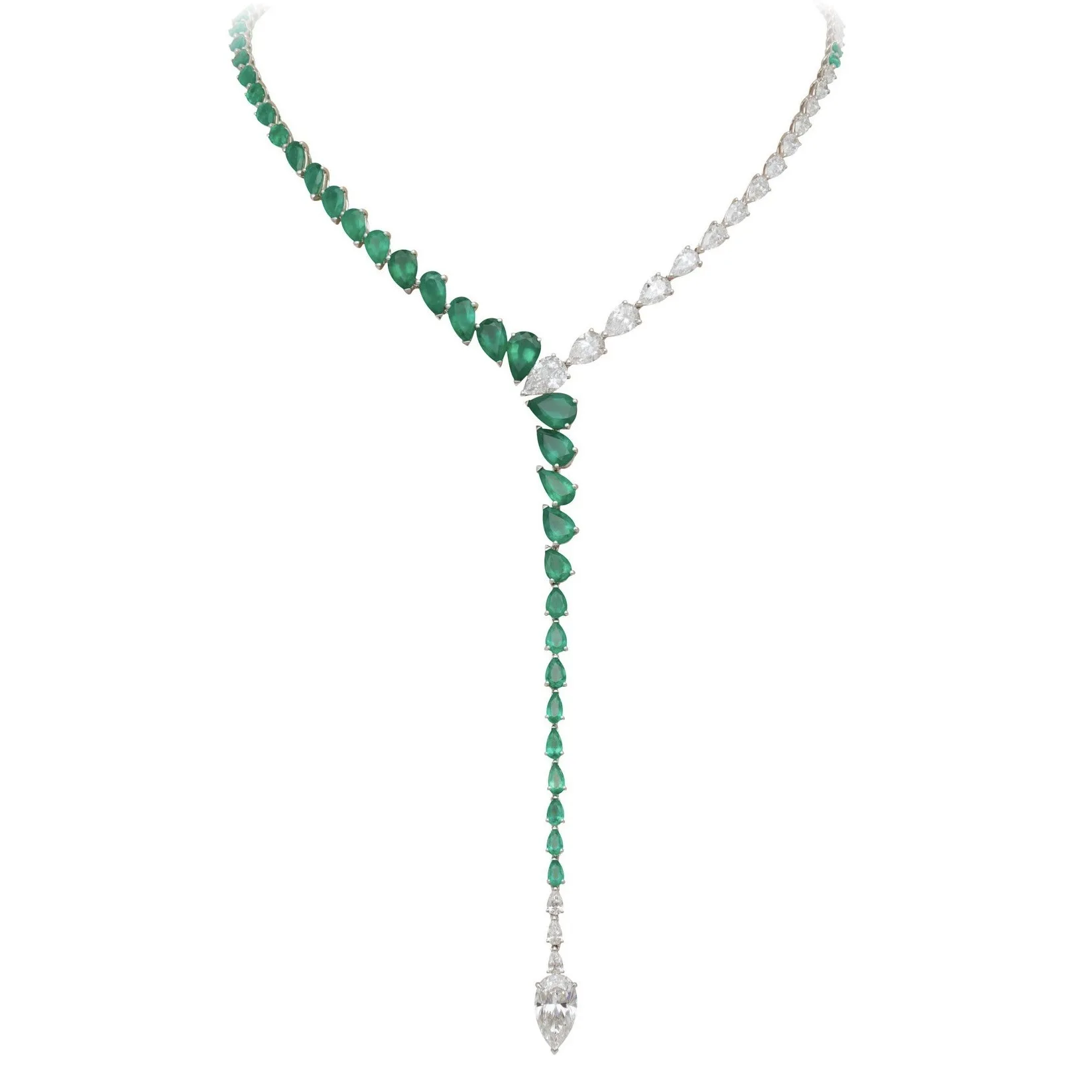 

New S925 Silver Necklace High Carbon Diamond Spirit Snake Muzo Green Water Drop Girl Y Chain Wedding Jewelry