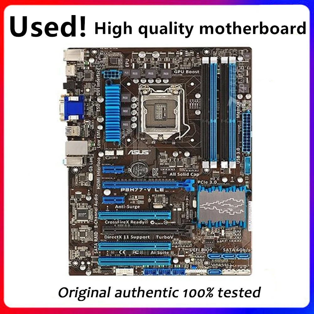 

For ASUS P8H77-V LE Computer Motherboard LGA 1155 DDR3 For Intel H77 P8H77 Desktop Mainboard SATA II PCI-E X16 Used