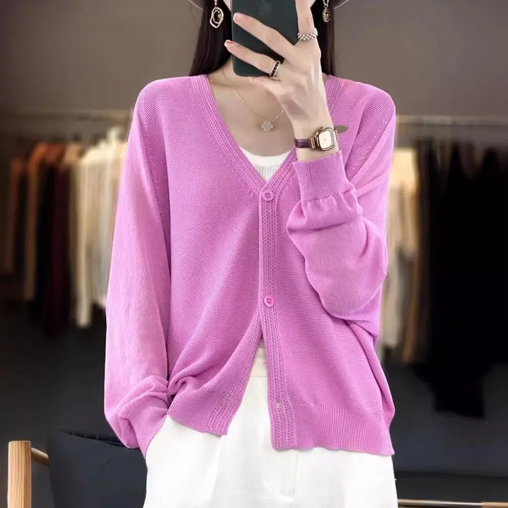 

Women's Summer Ice Silk Linen Cardigan Loose Thin Sunscreen Slim Fit Air Conditioning Coat Casual Temperament Top