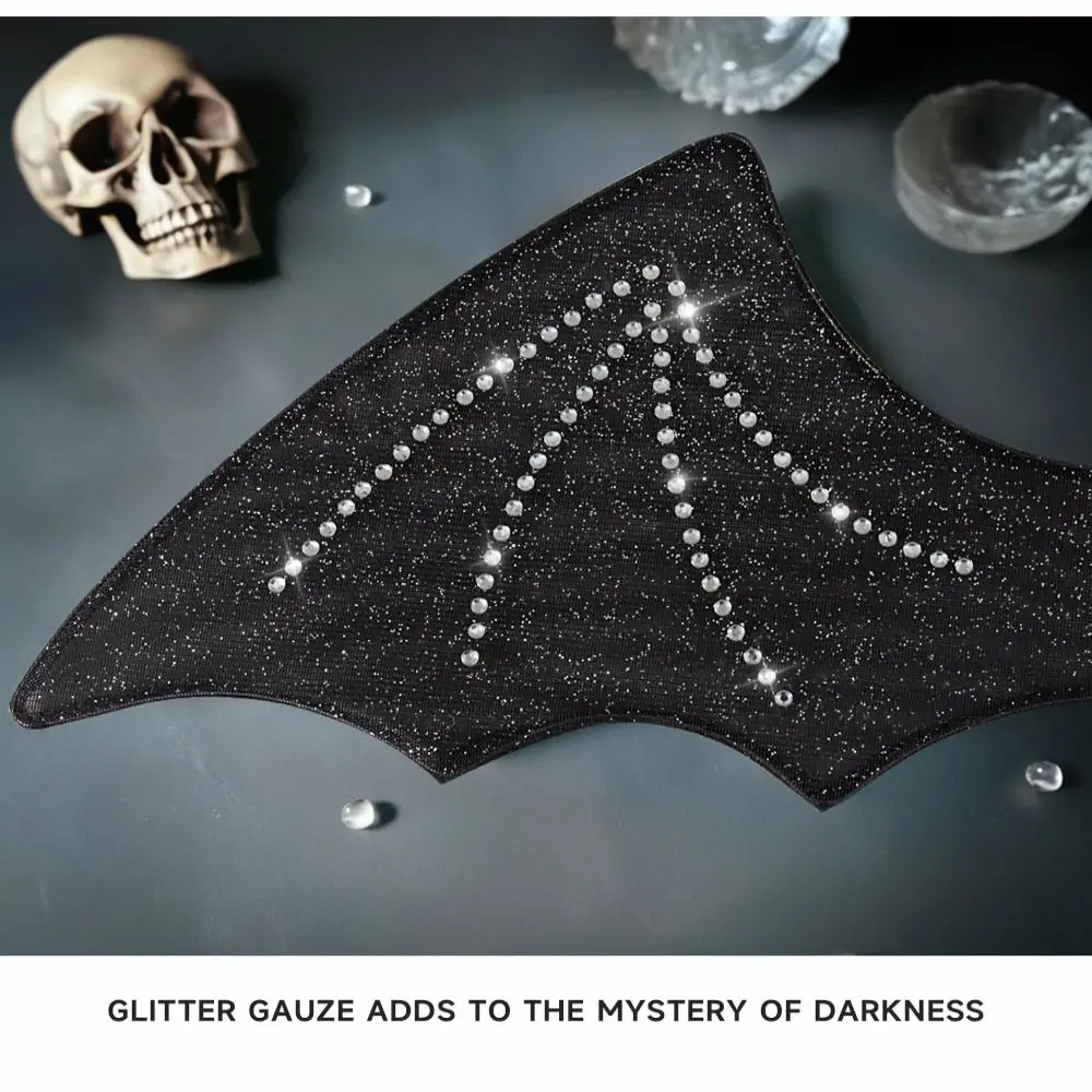 Glitter Bat Hoofdband Vleugels Set Opvouwbare Zwarte Bat Kostuum Kit Ijzerdraad Duurzame Diamond Bat Mesh Vleugels Vakantiedecoraties