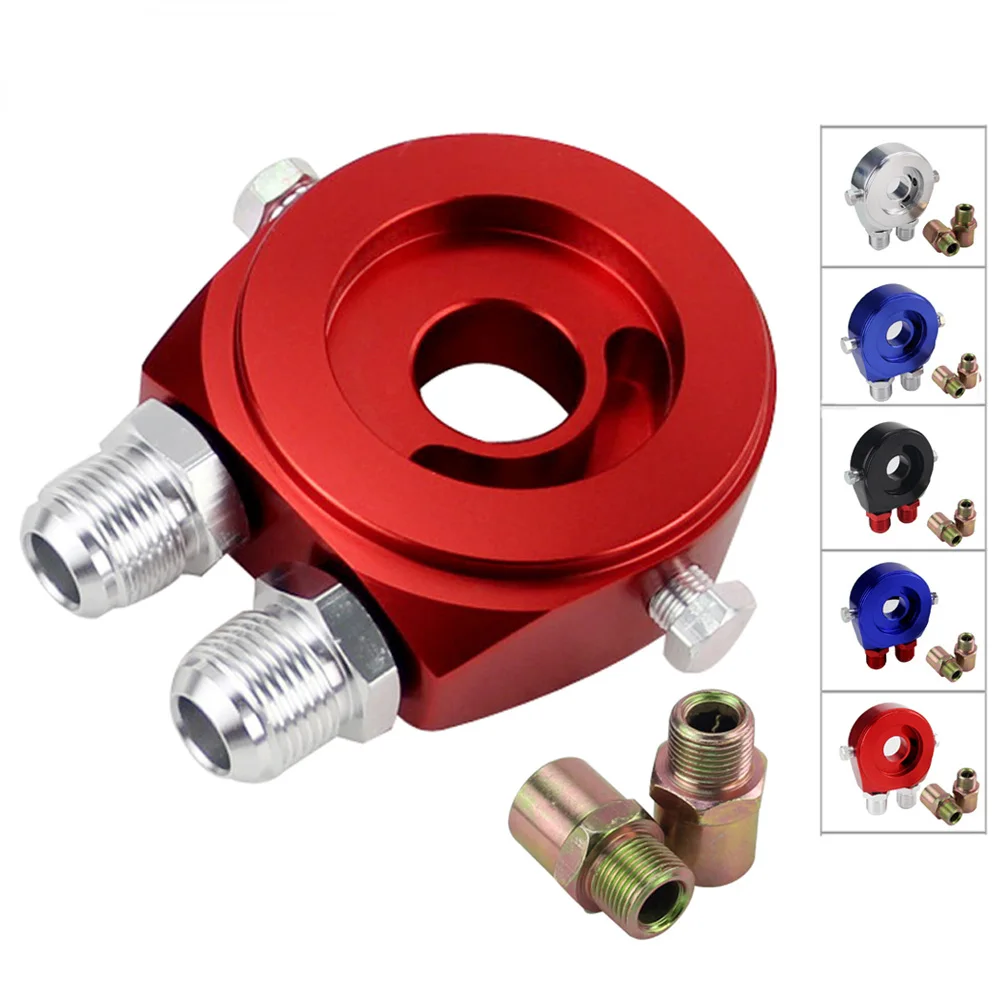 Universal Aluminum Oil Cooler Sandwich Plate Kit - AN10 Fitting Filter Adapter with Thermostat 3/4-16 UNF M20 x 1.5