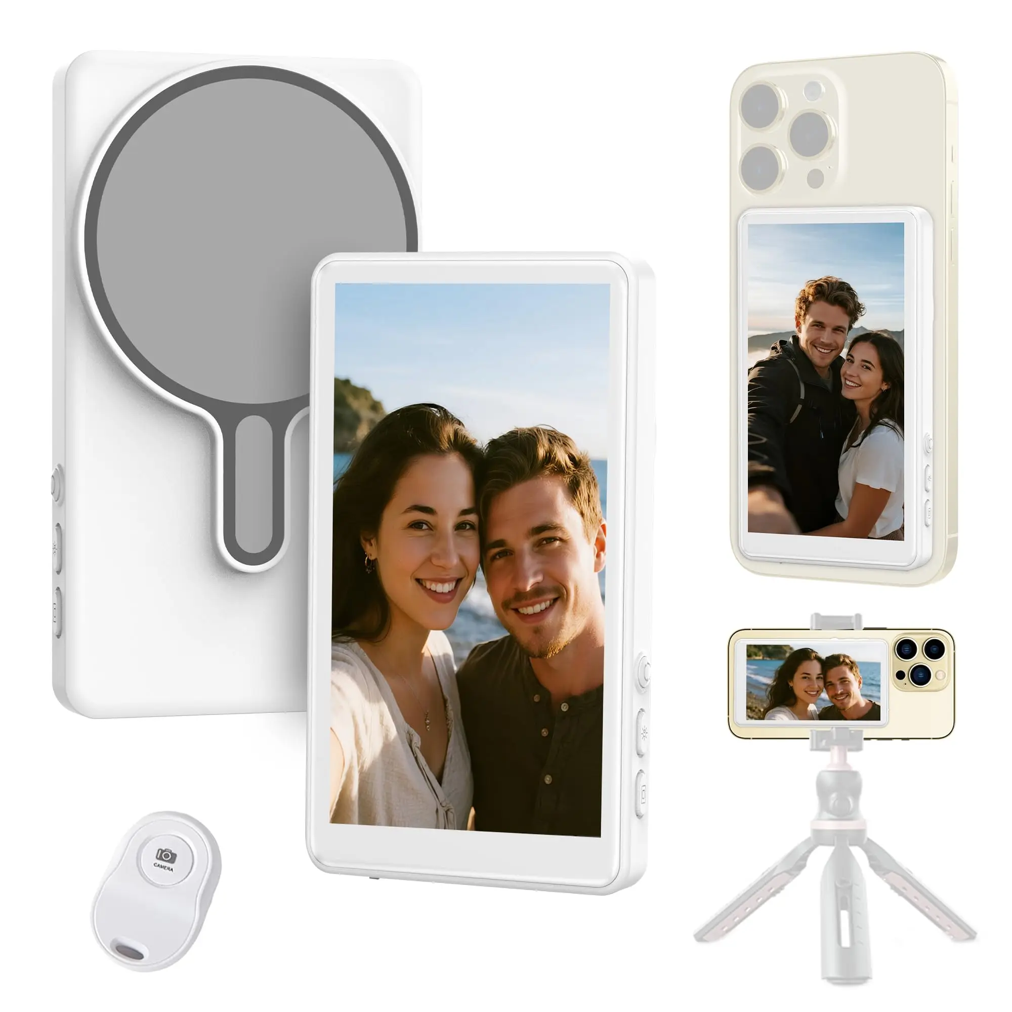 Wireless Magnetic Selfie Monitor Screen with Remote Control, 1800mAh Battery Vlog Live Stream Rear Screen for iPhone Android