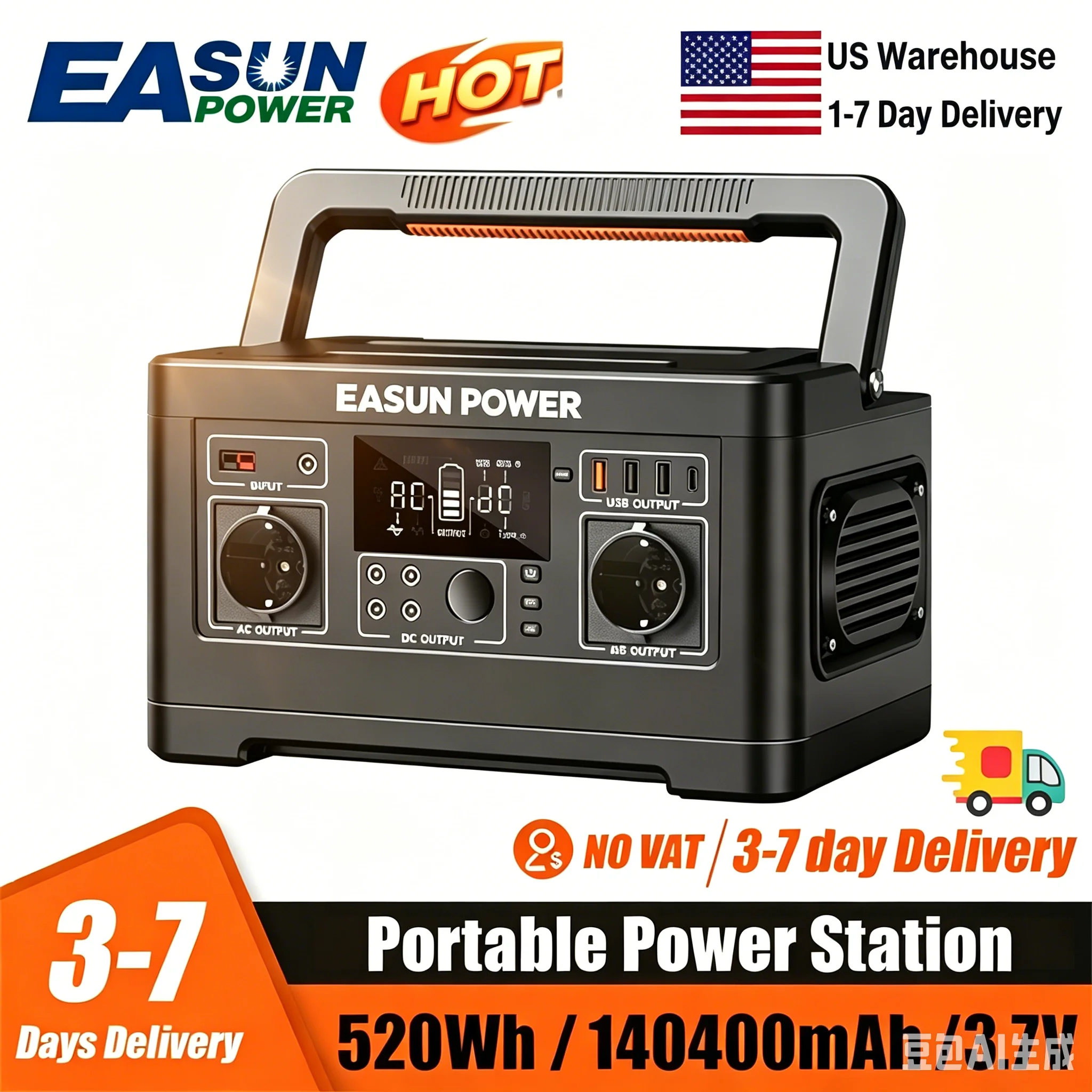 

EASUN POWER US 600W 300W Portable Power Station Solar Generator Quick Charge AC Outlets for Outdoor Camping RV Home LiFeP04 Battery No DUTY