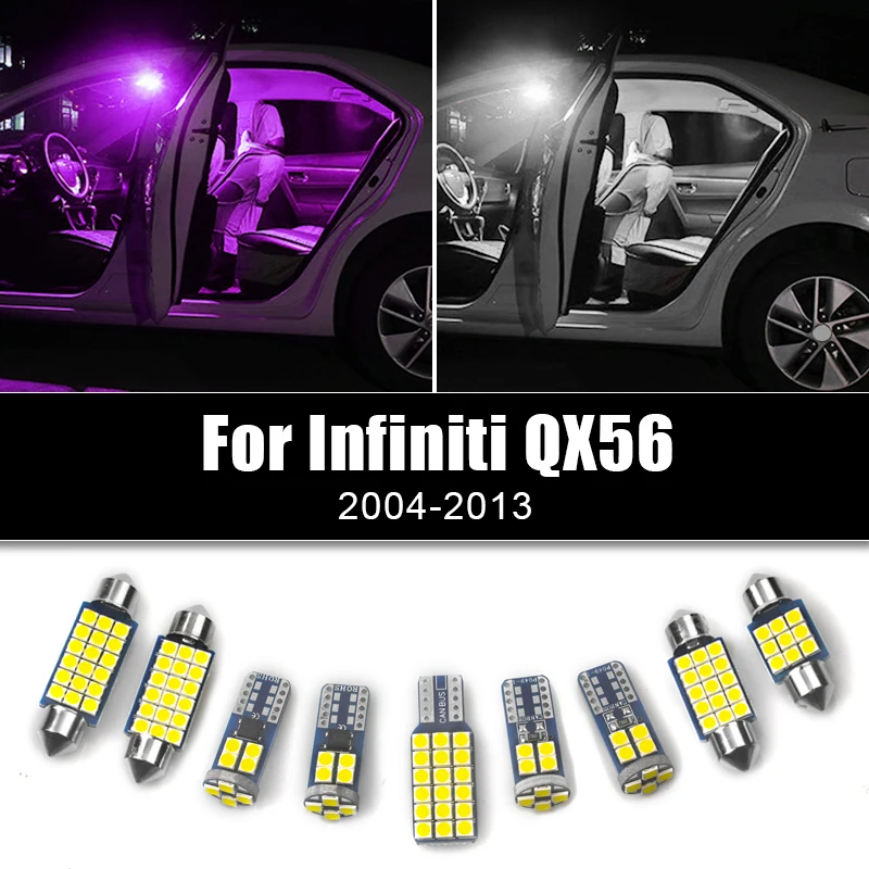 

For Infiniti QX56 2004-2007 2008 2009 2010 2011 2012 2013 4pcs Kit 12v LED Bulb Car Interior Dome Light Reading Lamp Accessories