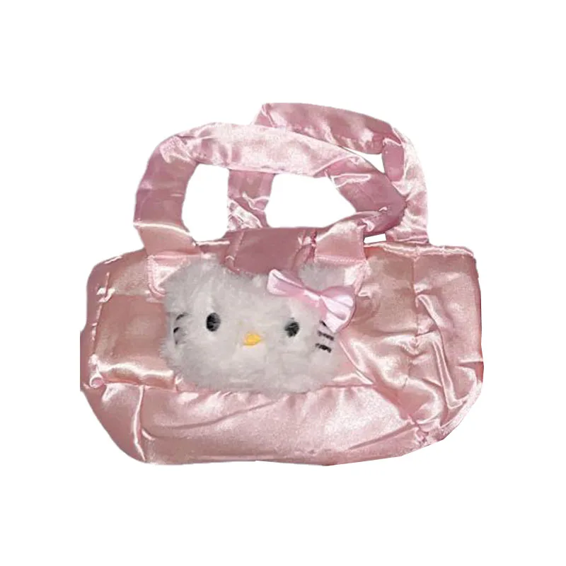 Kawaii Sanrioed Anime Kittys Large Capacity Handbag Plush Dolls Cell Phone Keys Lipstick Storage Bag Christmas Birthday Gift