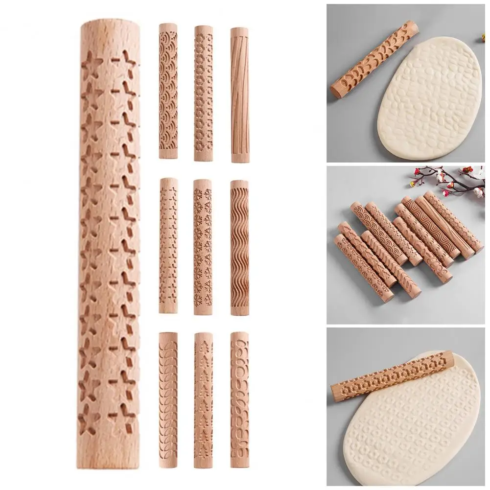 Rolling Pin Non-stick Wood Dough Roller High Density Lightweight Pastry Roller 3D Pattern Engraved Fondant Roller Mini Gadget