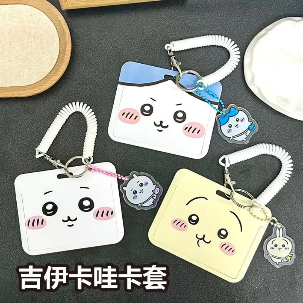 Cute Chiikawa Sliding Card Sleeve Durable Protector for Student ID Meal Card Bus Card Name Tag Portable Accessory Usagi Pattern