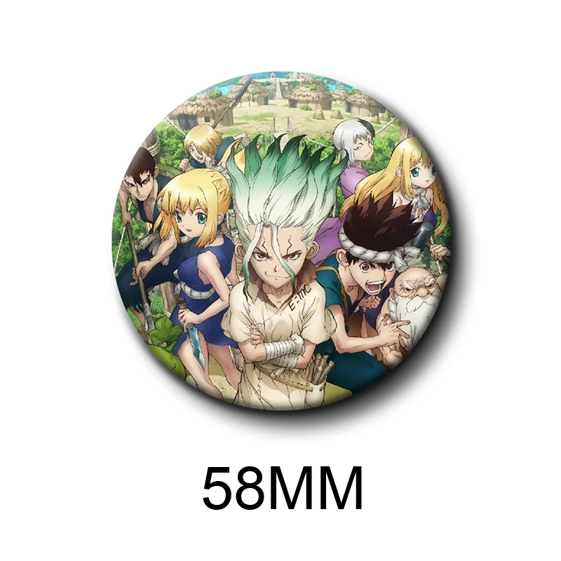 58mm Dr Stone Enamel Pins TV Anime Brooches Ishigami Senkuu/Amber/Kohaku Cartoon Badge Backpack Hat Jewelry Accessories Gifts