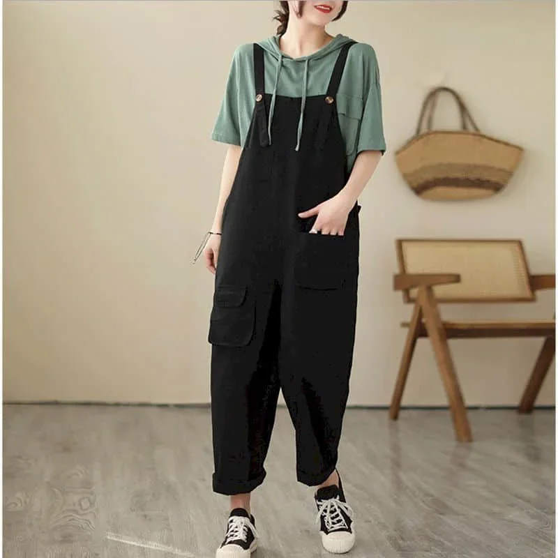 

Denim Jumpsuits Women Casual Solid Candy Color One Piece Outfit Women Rompes Loose Korean Style Vintage Playsuits Women Clothing