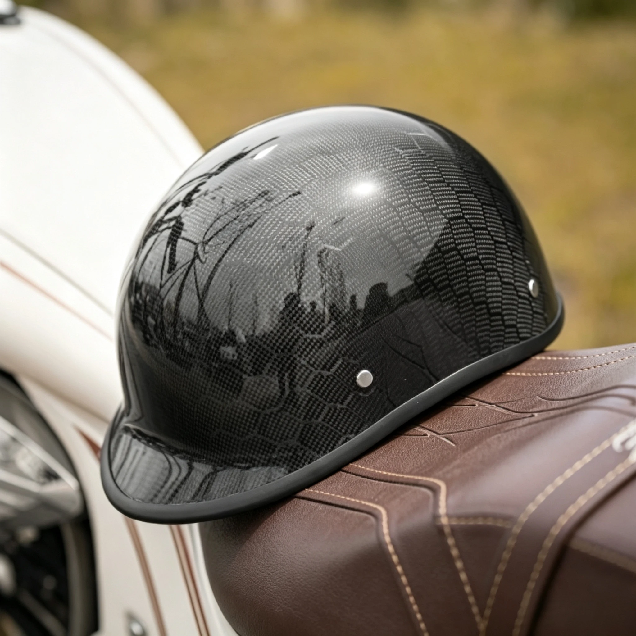 Vintage Retro Snake Pattern Carbon Fiber Half Helmet For Motorcycle Ultra Light DOT Approved Shock‑Absorb Removable Soft Liner