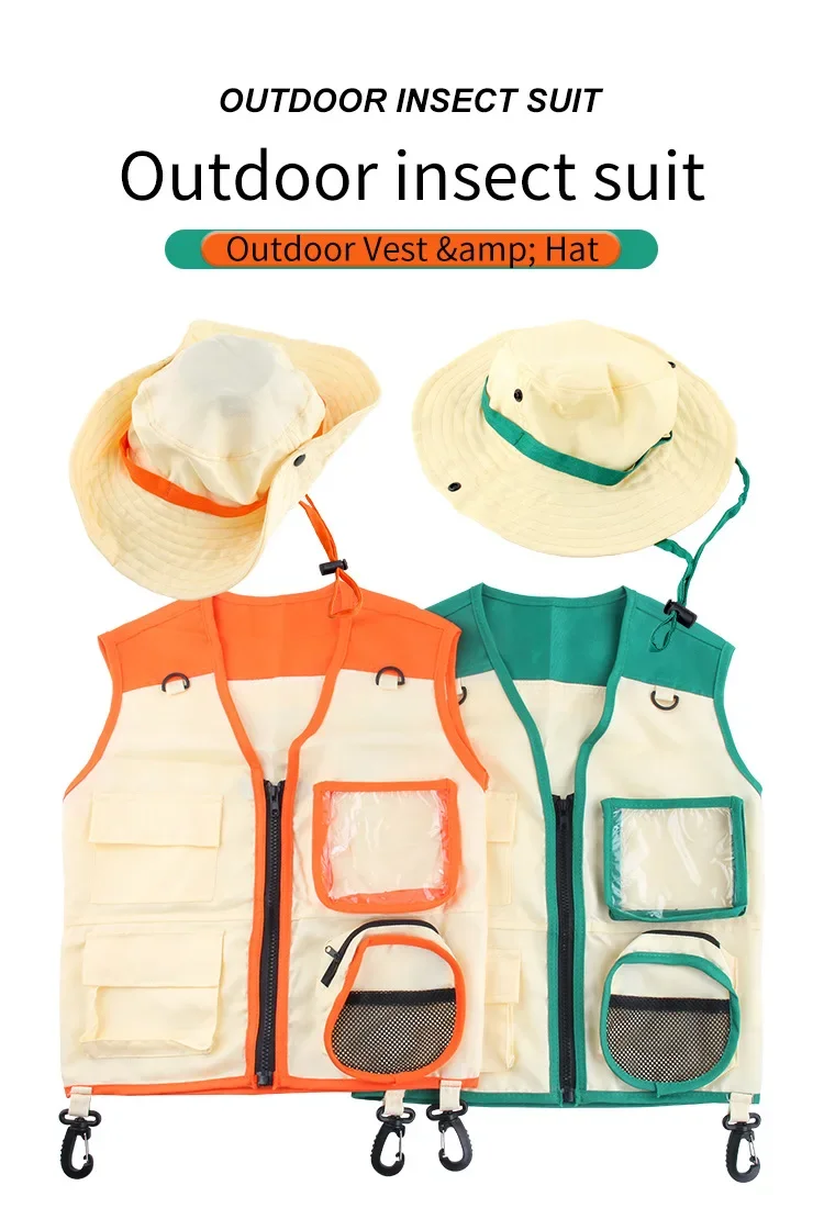 Ropa de explorador al aire libre para niños, chaleco, sombrero, equipo de camping para niños, juegos de rol, caliente