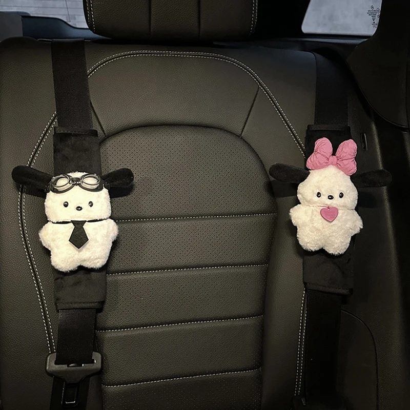 Sanrio-Funda de felpa para cinturón de seguridad de coche, almohadilla protectora de hombro, Interior de coche, dibujos animados