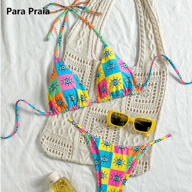 الفقرة برايا الملونة المطبوعة الرسن ملابس السباحة البرازيلي بيكيني مجموعات 2025 مثير ضمادة النساء ملابس السباحة Biquini انقسام ثوب السباحة #1