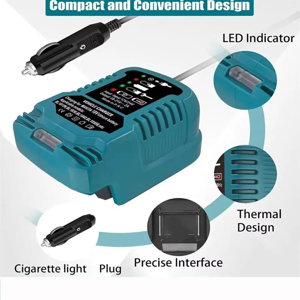 Vehicle Mini Charger For Makita Milwaukee 18V Lithium Battery With Cigarette Lighter Plug Portable Charger Use On Car