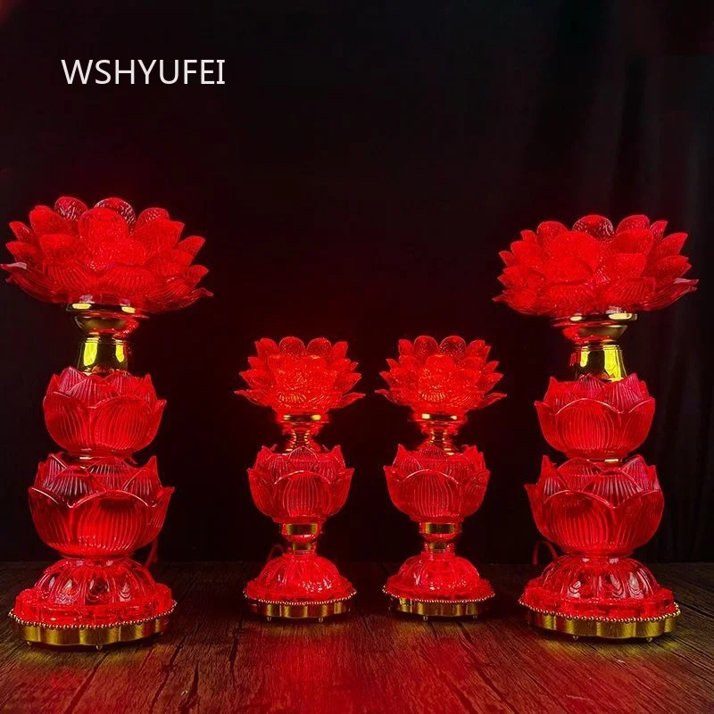 Plug‑in Type Glass Lotus Buddha Lamp LED Worship Offering Lamp Buddhist Decoration For Home Altar Shrine Temple Prayer Supplies