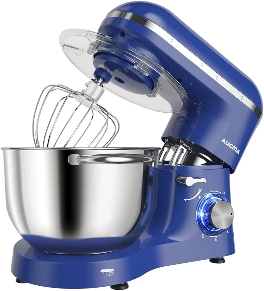 Stand Mixer,6.5-QT 660W 6-Speed Tilt-Head Food Mixer, Kitchen Electric Mixer W/Dough Hook,Wire Whip & Beater (6.5QT, Royal Blue)