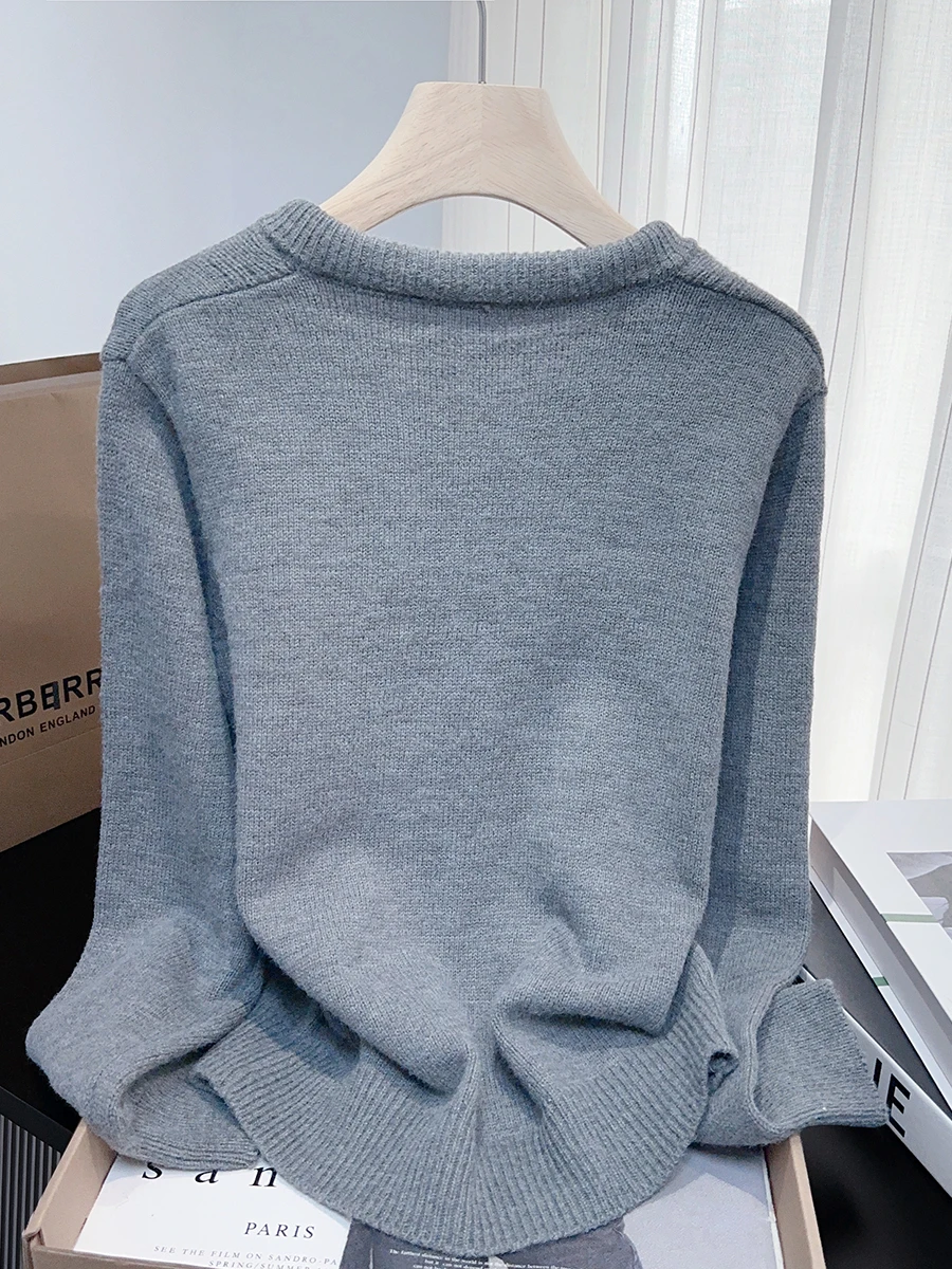 سترة كورية Sle V-Ne مع وشاح حريري فضفاض طويل Sve سترة نسائية حلوة وعصرية بيضاء للخريف والشتاء تريكو #4