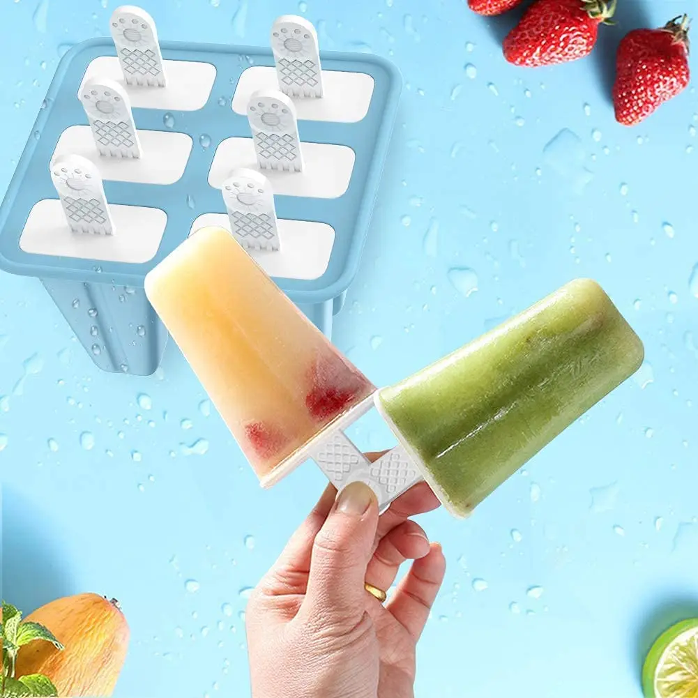 6 Cavities Ice Cream Mold Reusable Popsicle Molds Ice Pop Molds Maker Easy Release Durable Silicone Ice Cube Tray Ice Cube Maker