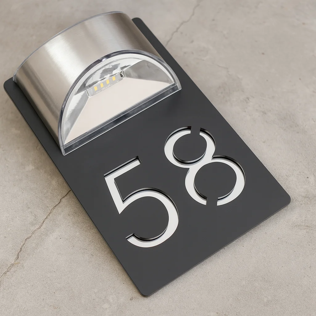 Personalized Acrylic Solar Luminous Doorplate House Number Sign Outdoor Address Plaque Home Apartment Gift Solar Light Plate