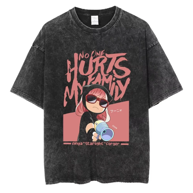 

MINISOSPY×FAMILY Anime Clothing Anya Forger Kawaii Printed T-shirt Women Oversized Tshirts Harajuku Unisex Washed Cotton T Shirt
