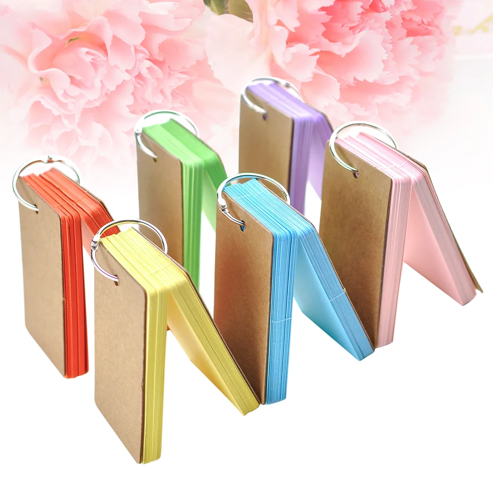 6Pcs Kraft Paper Binder Ring Easy Flash Cards Memo Pads (Assorted Colors)