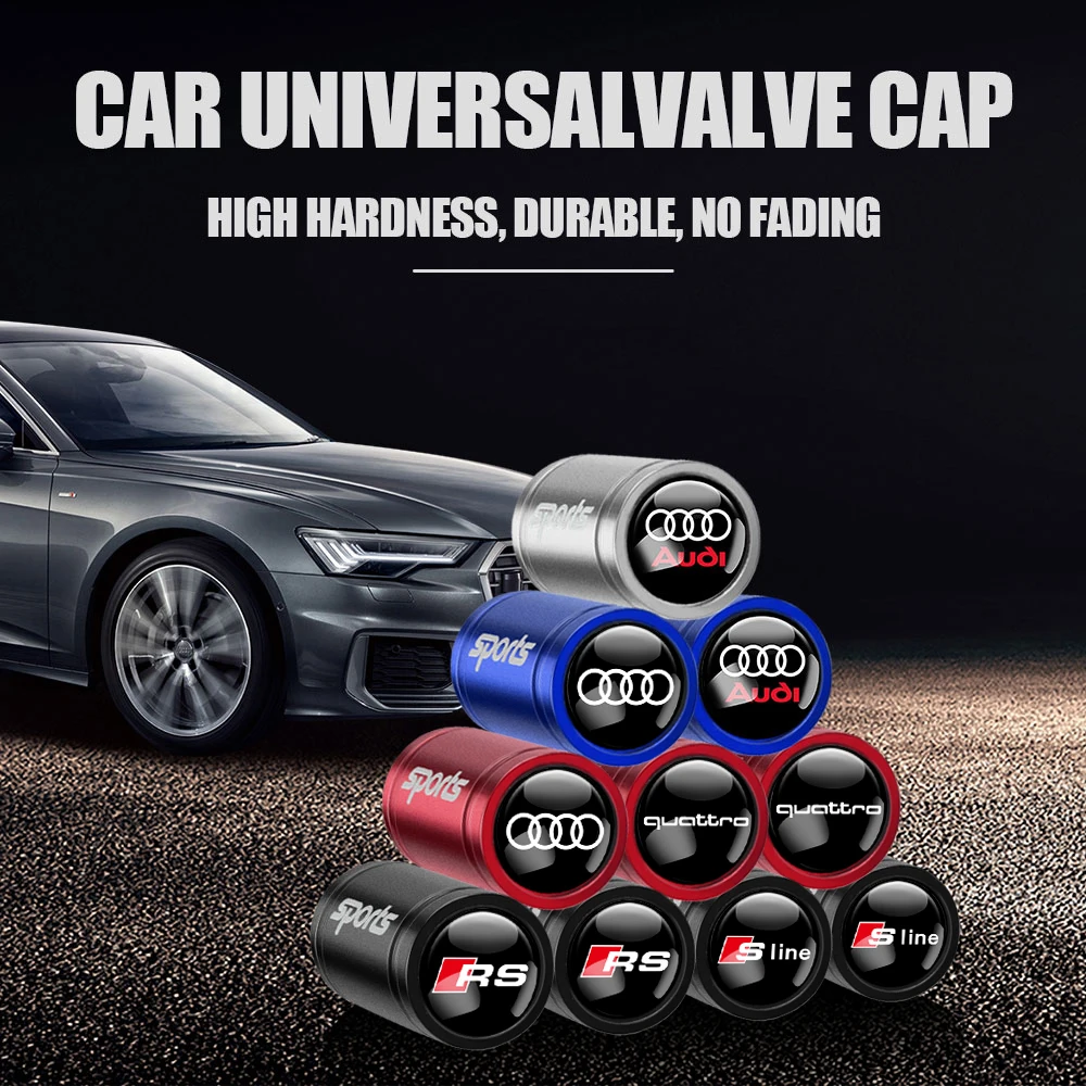 4Pcs Car Sports Logo Metal Wheel Tire Valve Stem Caps Accessories For Audi Sline A4 B7 B8 B9 A3 8P 8V 8L A5 A6 C6 C5 C7 A1 Q2 Q3