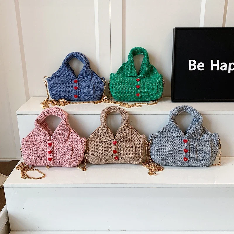 

Женская вязаная сумка-тоут ручной работы, летняя пляжная сумка, сумка на плечо с жемчужной цепочкой, элегантный вязаный кошелек для женщин и девочек, подарок на каждый день