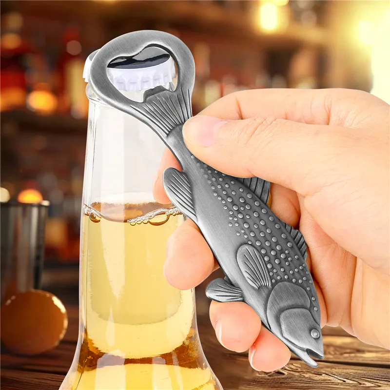 Novel Metal Beer Opener Fish Perch Shape Bottle Opener Kitchen Bar Accessory Decoration Wedding Party Present Set with Bag