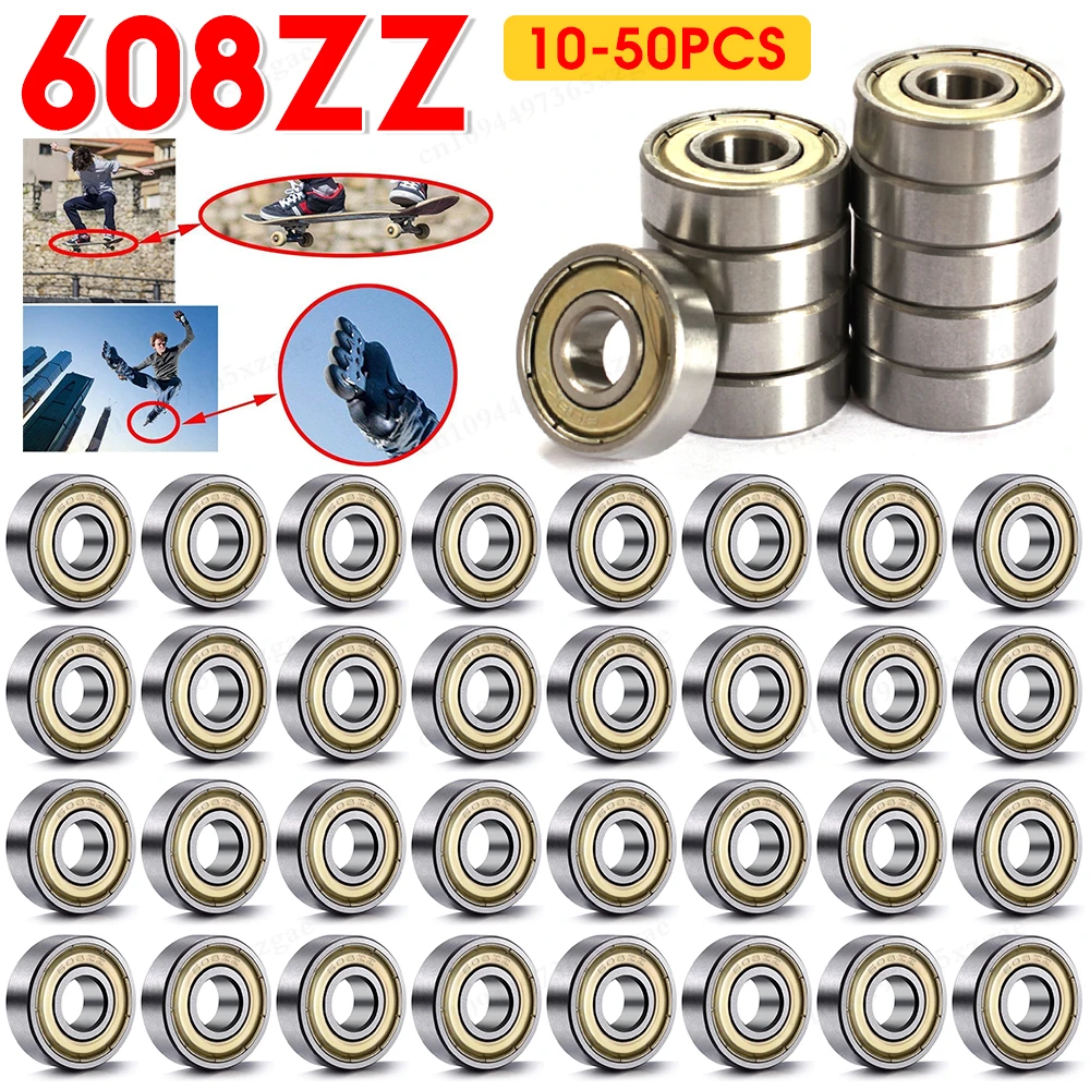 10-50PCS Ball Bearings 608zz Deep Groove Carbon Steel For Skateboard Roller Skate Bearings 8x22x7mm for Inline Skates Scooters