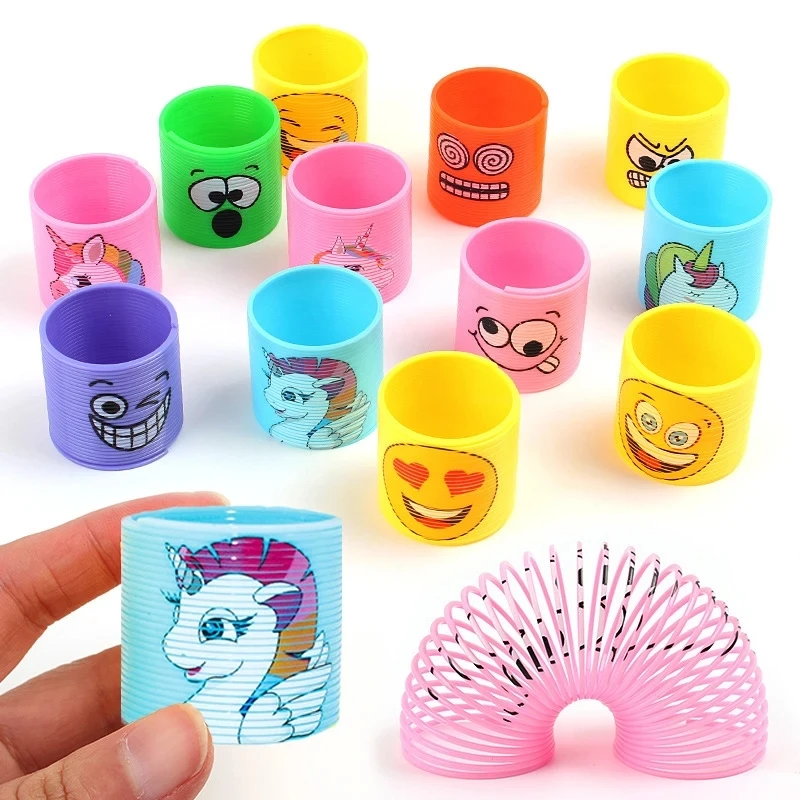 12PCS Rainbow Magic Springs Circle Toys Children Birthday Party Favors Giveaway Gifts Souvenir Kindergarten Guest Pinata Filler