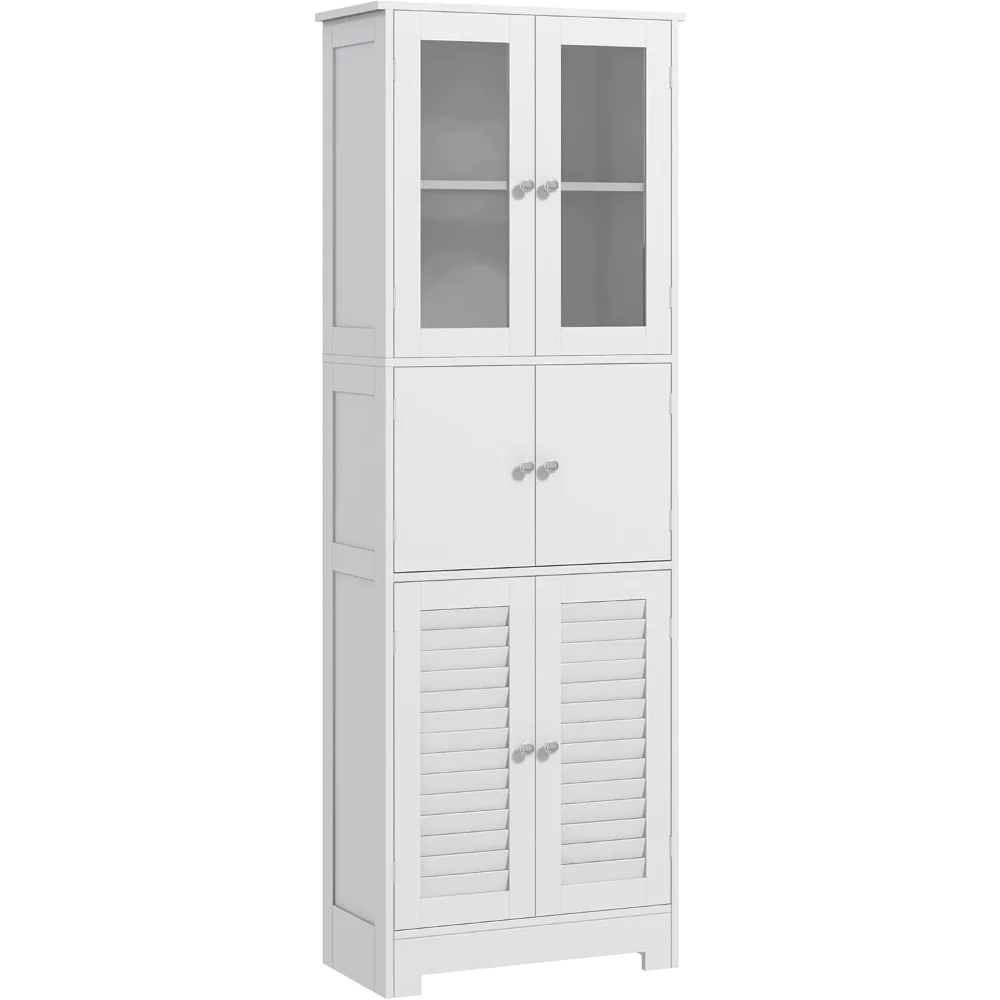 

67" Tall Bathroom Cabinet, Bathroom Storage Cabinet with Glass/Louvred Doors, Freestanding Linen Cabinet with Adjustable Shelf