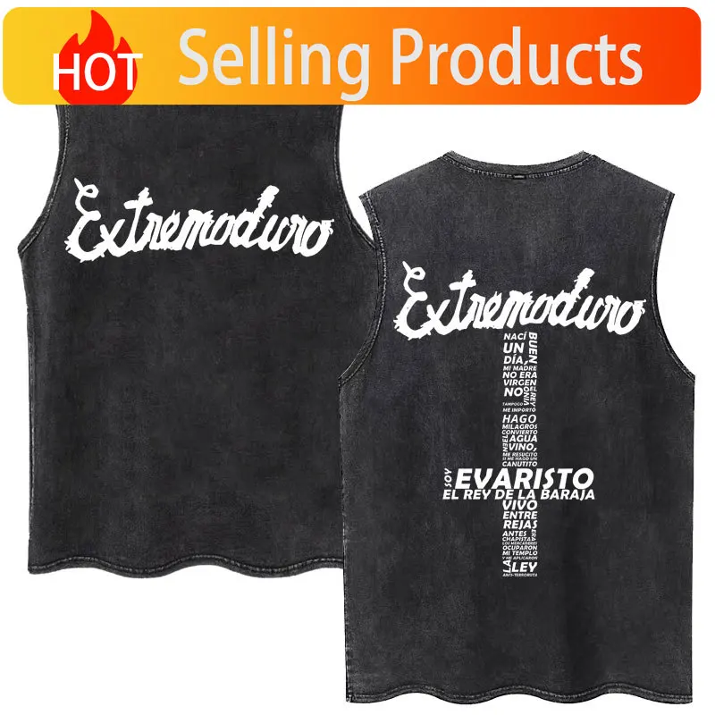Washed Rock Band Extremoduro Print Tank Tops Men's Vintage Hip Hop Harajuku Pop Music Sleeveless T-Shirt Cotton Oversized Vests
