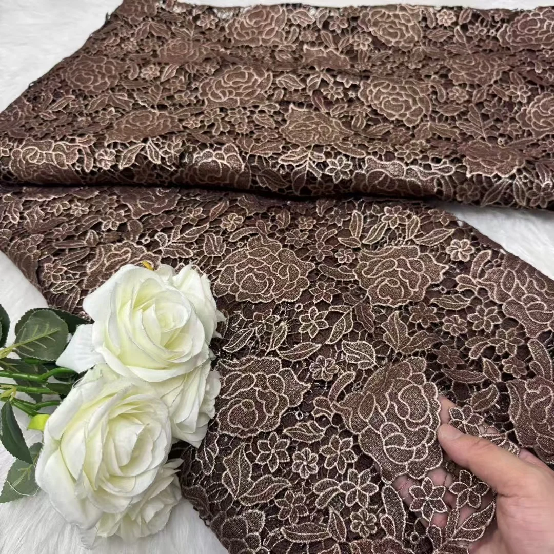 

Wholesale African Water Soluble Lace Fabrics Nigerian Guipure Cord Lace Fabric For Women Dress Wedding High Quality 5Yards