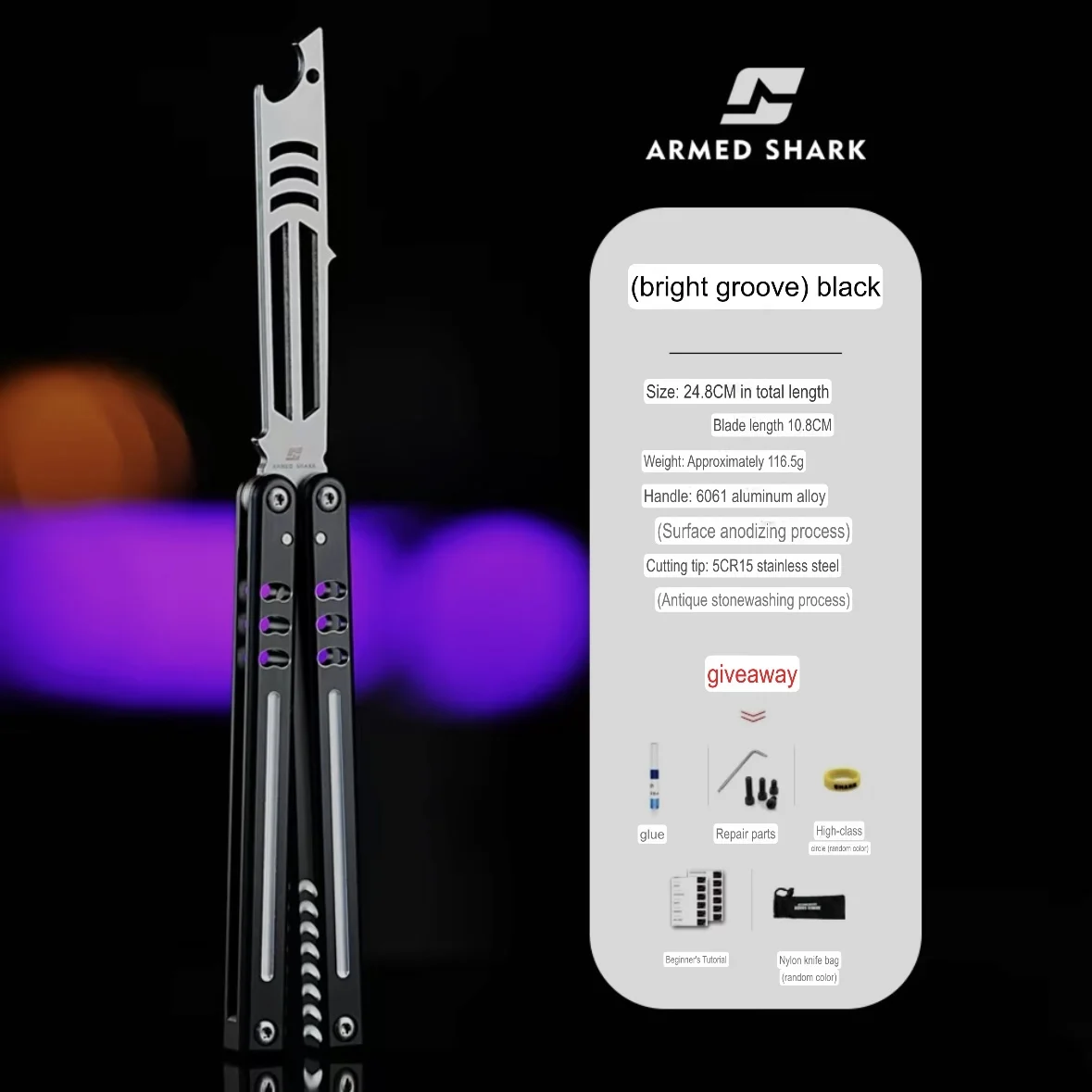 Armed Shark Mako V5.0 Butterfly Training Knife Practice and Training Folding Fancy Bottle Opener Hand Swinging Balisong Trainer