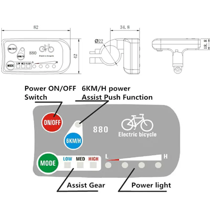 ChamRider-Electric Bike Control Panel Display for KT Controller, KT Controller, LED, LED880, 36V, 48V