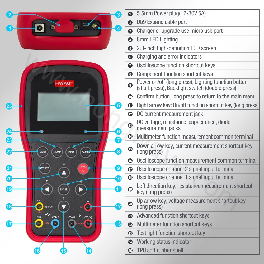 HWAUT DMM DSO Digital Multimeter Oscilloscope Tester Electrical Voltage Smart Rechargeable Capacitance DC Resistance Backlight