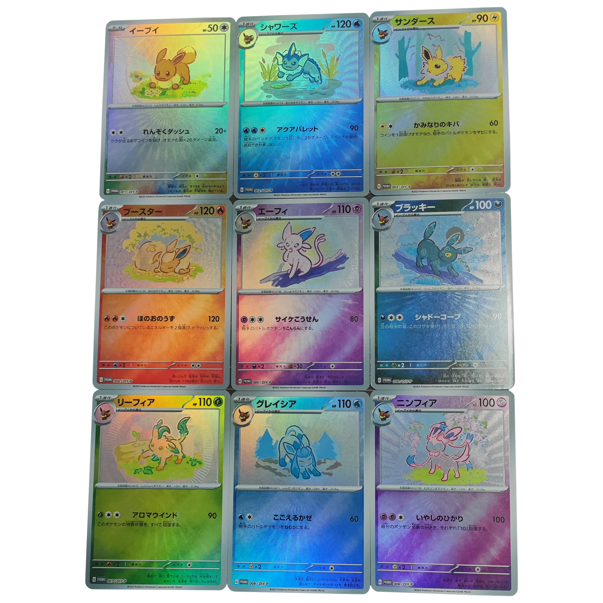 

Diy Self Made 9Pcs/set PTCG Eeveelution Flash Cards Flareon Umbreon Sylveon Classic Game Anime Collection Cards Gift Toy