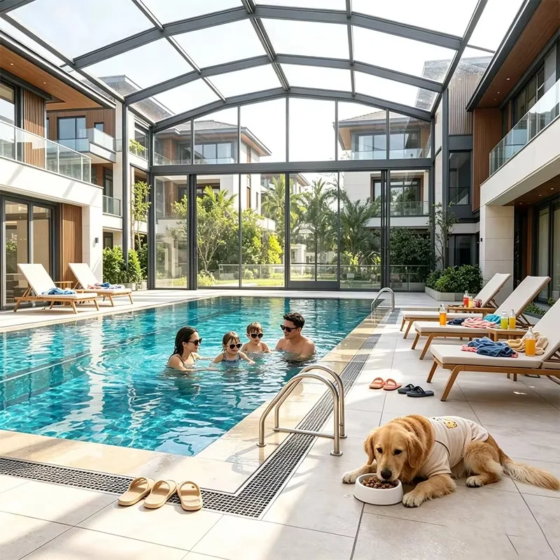 Luxury Aluminum Portable Movable Retractable Glass Sunroom Enclosure Aluminum Pool Enclosed Residential For Outdoor