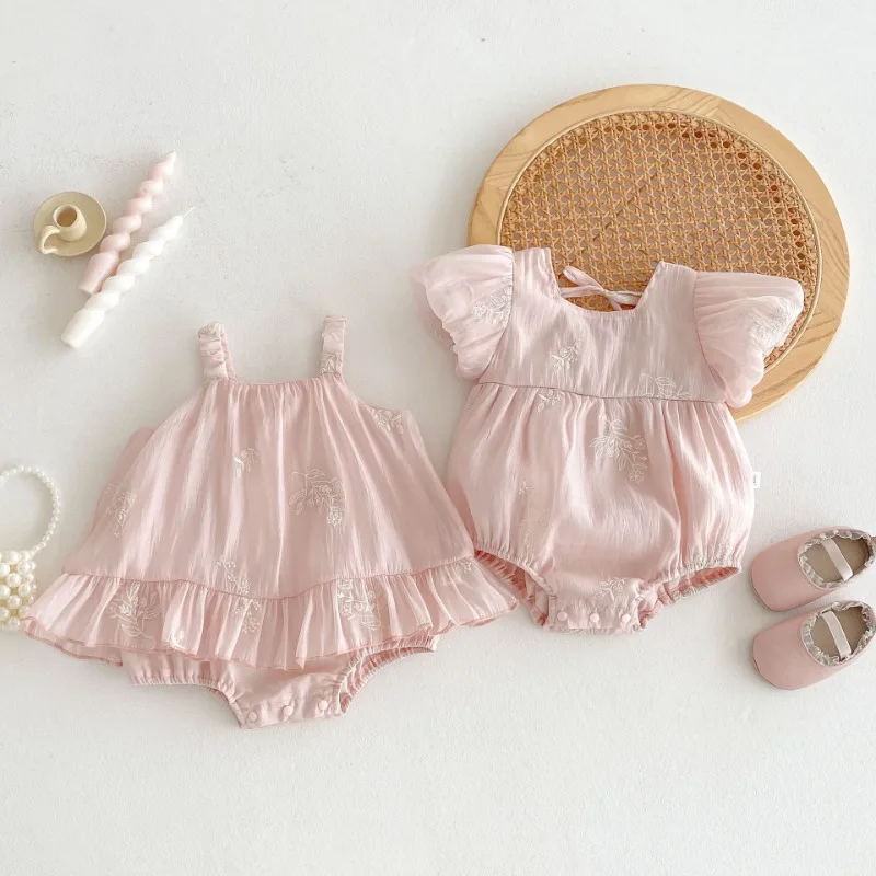 

Baby Girl Summer Romper Dress Embroidered Bowknot Sleeveless Princess Bodysuit Infant Toddler One-Piece Outfit Clothes