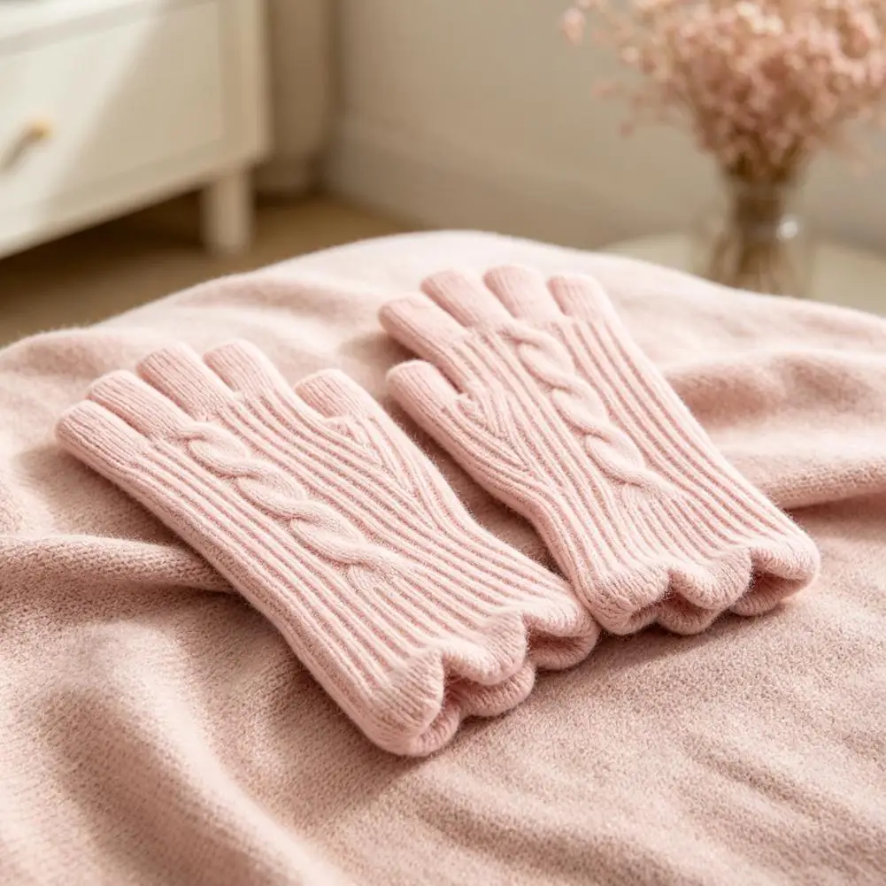 Touchscreen Winter Mittens Vintage Jacquard Knit Gloves for Women Thickened Thermal Half Finger Gloves for Typing for Her