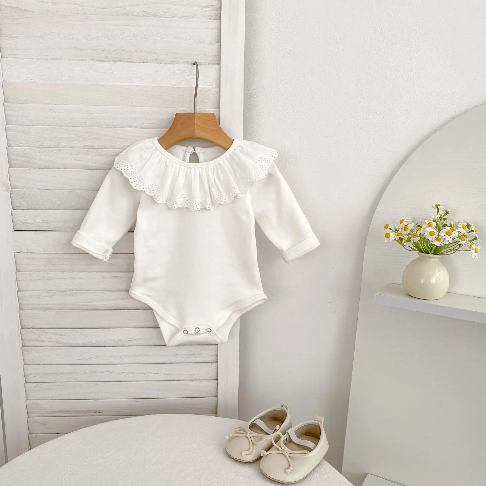 0-24M Herbst Baby Mädchen Romper Baby Mädchen Kleidung Kleinkind Neue Mädchen Spitze Kragen Strampler Baumwolle Weiß Infant baby Mädchen Overall – Detail 3